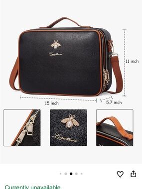 Lacattura Black and Brown Travel Cosmetic Case with Shoulder Strap